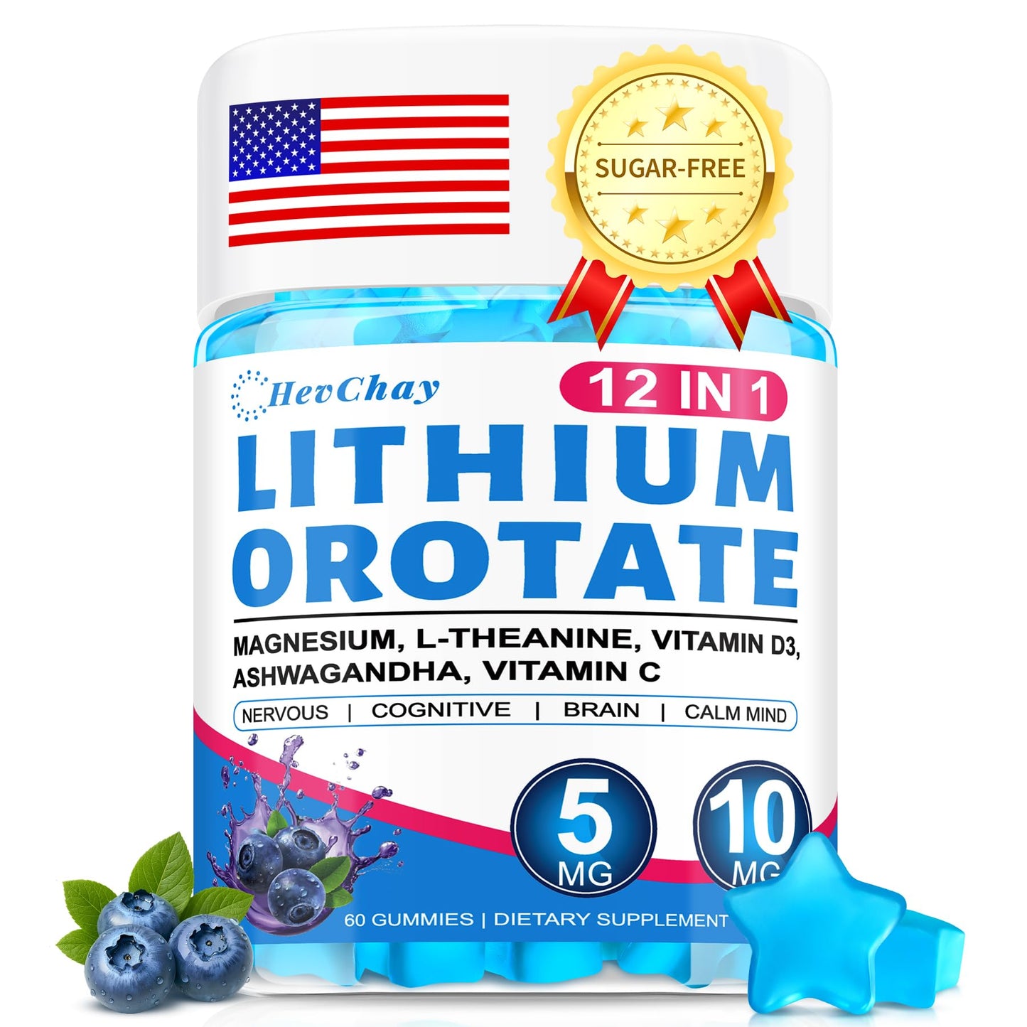12-in-1 Lithium Orotate 5mg 10mg with Ashwagandha & L-Theanine, Lithium Orotate for Mood, Calm, Cognitive & Brain, High Bioavailability Trace Mineral, Lemon Balm - dailyvitalstore