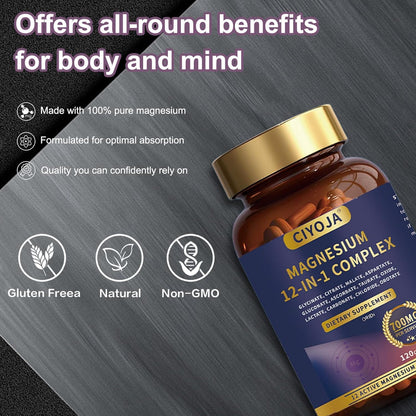 12 in 1 Magnesium Complex 700mg: Magnesium Supplement with Glycinate, Citrate, Malate, Taurate, High Absorption Magnesium for Sleep, Muscle Recovery, Nerve & Heart Support, Vegan, 120 Capsules - dailyvitalstore