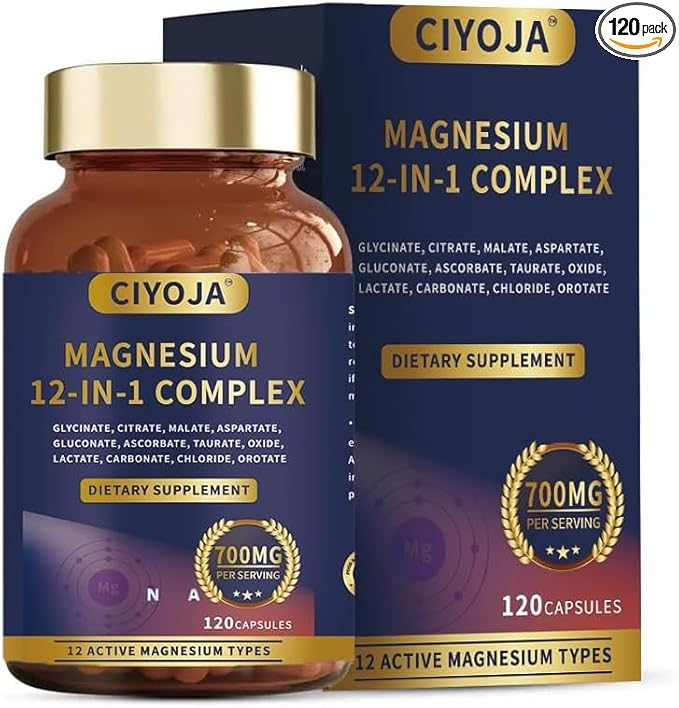 12 in 1 Magnesium Complex 700mg: Magnesium Supplement with Glycinate, Citrate, Malate, Taurate, High Absorption Magnesium for Sleep, Muscle Recovery, Nerve & Heart Support, Vegan, 120 Capsules - dailyvitalstore