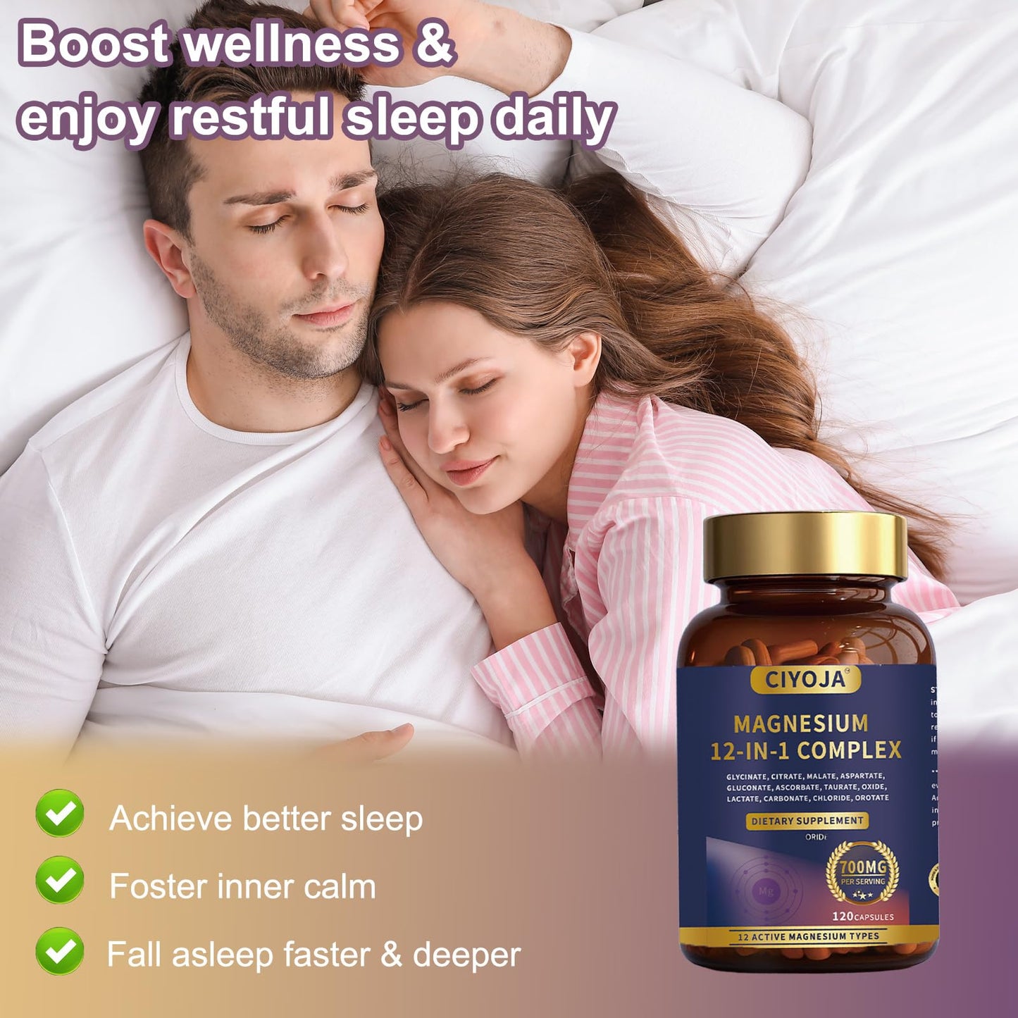 12-in-1 Magnesium Complex for Women Men: Magnesium Glycinate 700mg with Citrate, Malate Taurate Chelated Forms - High Absorption Magnesium Supplement for Relaxation Muscle Heart - 120 Vegan Capsules - dailyvitalstore