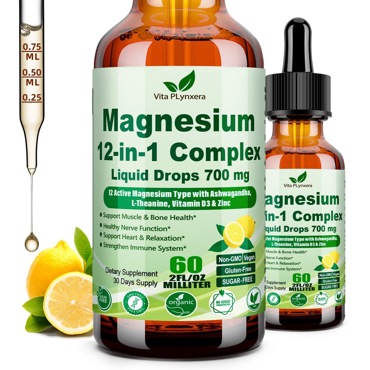 12-in-1 Magnesium Complex Liquid Drops, Chelated Magnesium Citrate Glycinate Taurate Malate Aspartate w. Ashwagandha Theanine D3 & Zinc for Relaxation Sleep Immune Health & Muscle Function丨Women Men. - dailyvitalstore