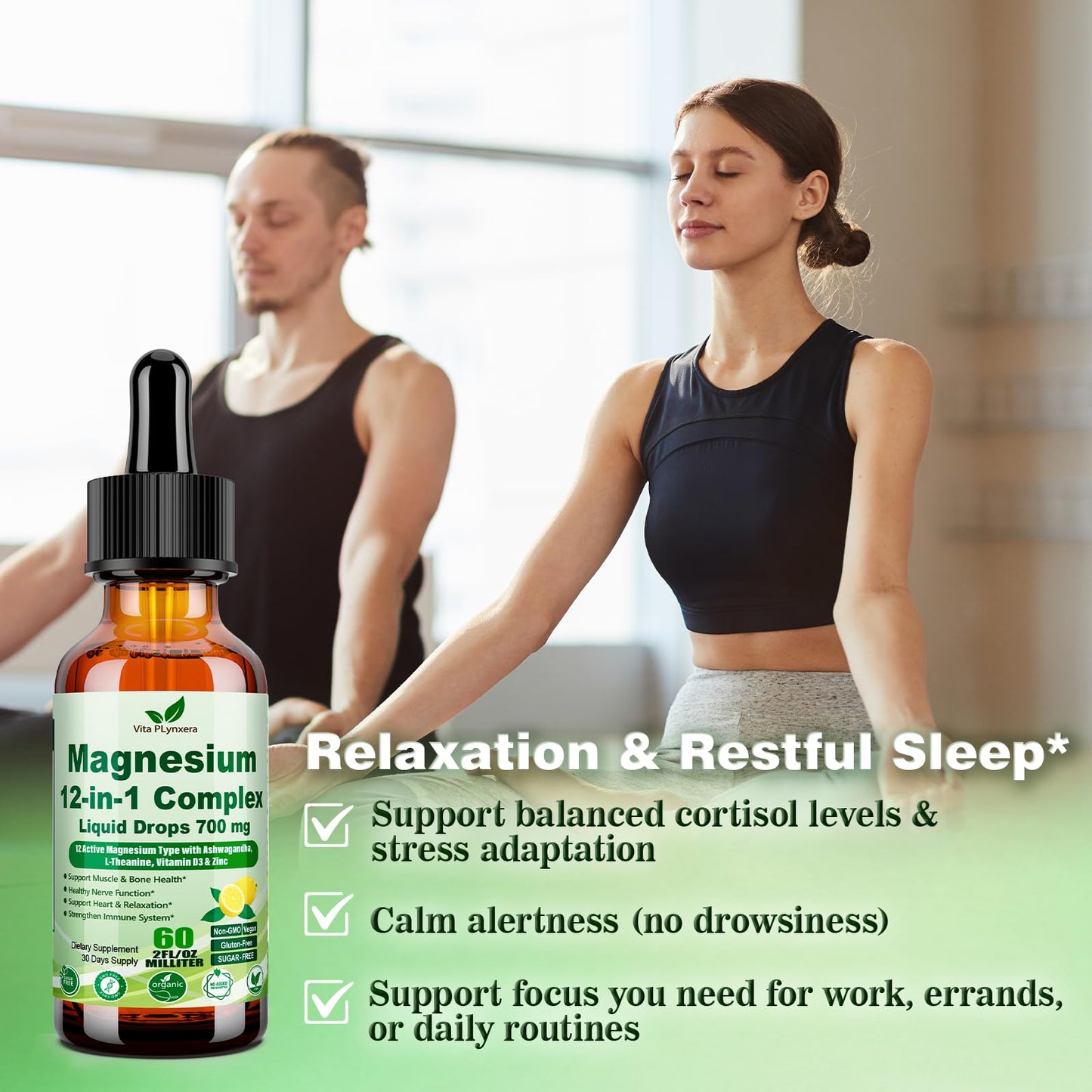 12-in-1 Magnesium Complex Liquid Drops, Chelated Magnesium Citrate Glycinate Taurate Malate Aspartate w. Ashwagandha Theanine D3 & Zinc for Relaxation Sleep Immune Health & Muscle Function丨Women Men. - dailyvitalstore