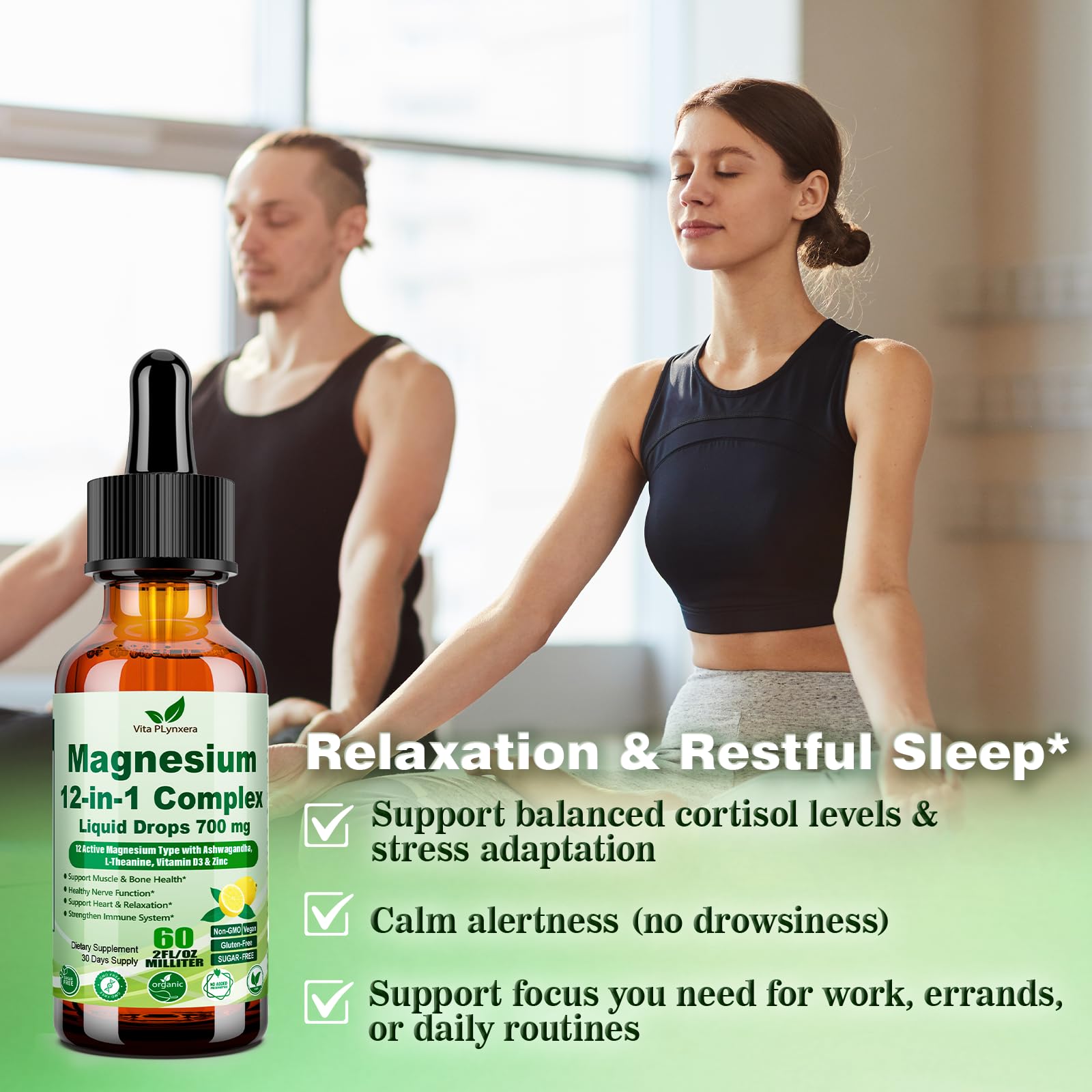12-in-1 Magnesium Complex Liquid Drops, Chelated Magnesium Citrate Glycinate Taurate Malate Aspartate w. Ashwagandha Theanine D3 & Zinc for Relaxation Sleep Immune Health & Muscle Function丨Women Men. - dailyvitalstore