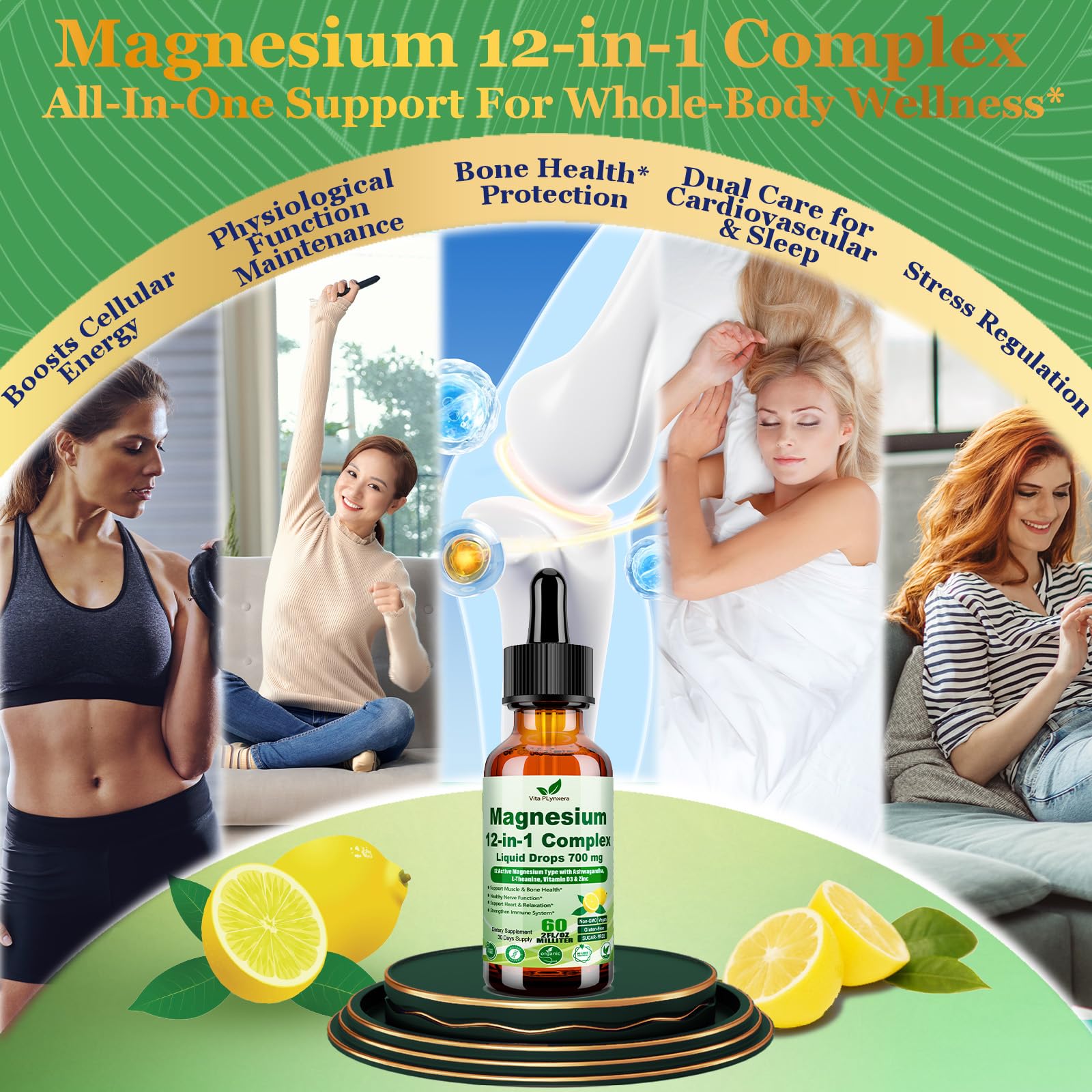 12-in-1 Magnesium Complex Liquid Drops, Chelated Magnesium Citrate Glycinate Taurate Malate Aspartate w. Ashwagandha Theanine D3 & Zinc for Relaxation Sleep Immune Health & Muscle Function丨Women Men. - dailyvitalstore