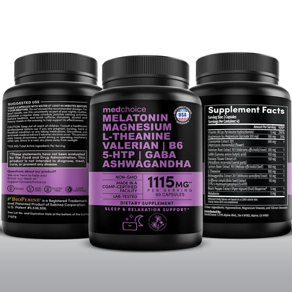 12-in-1 Melatonin Sleep Capsules - Natural Sleep Aids for Adults with Melatonin 5mg and Magnesium Glycinate 500mg, Sleep Aid with Ashwagandha, L Theanine, Valerian Root, GABA, 5-HTP (90ct, Pack of 1) - dailyvitalstore