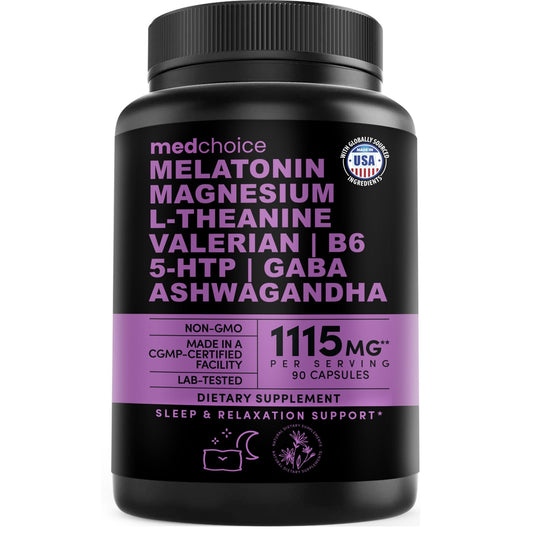 12-in-1 Melatonin Sleep Capsules - Natural Sleep Aids for Adults with Melatonin 5mg and Magnesium Glycinate 500mg, Sleep Aid with Ashwagandha, L Theanine, Valerian Root, GABA, 5-HTP (90ct, Pack of 1) - dailyvitalstore