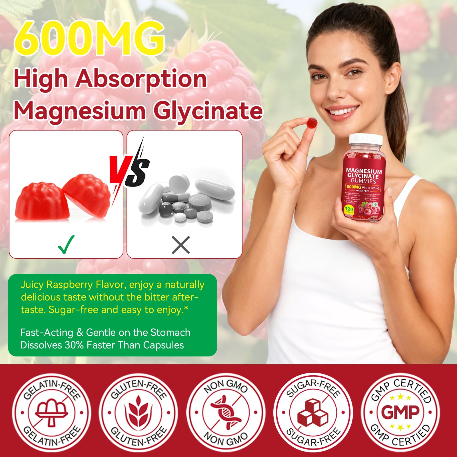 120 Count Magnesium Glycinate Gummies 600mg for Adults, Supports Relaxation, Magnesium Glycinate Chewable, - dailyvitalstore