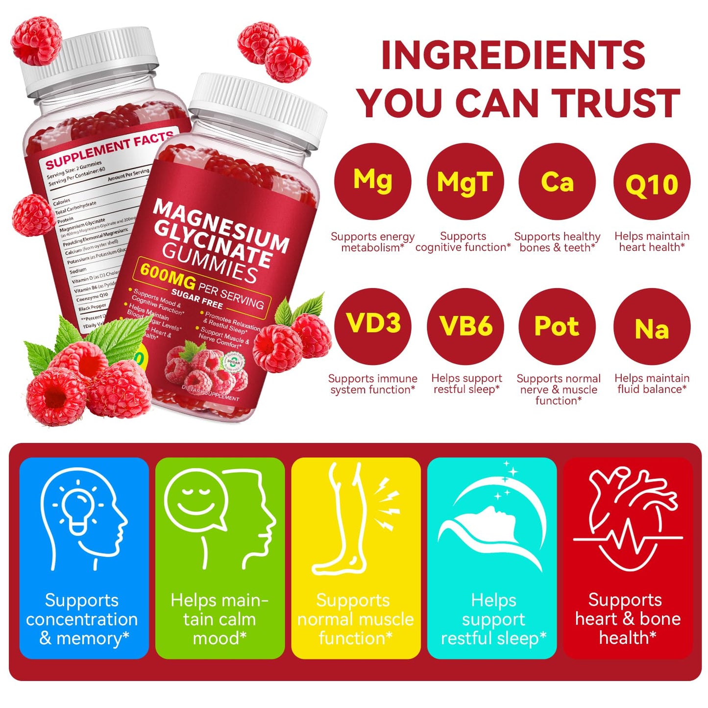 120 Count Magnesium Glycinate Gummies 600mg for Adults, Supports Relaxation, Magnesium Glycinate Chewable, - dailyvitalstore