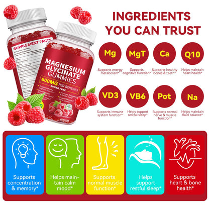 120 Count Magnesium Glycinate Gummies 600mg for Adults, Supports Relaxation, Magnesium Glycinate Chewable, - dailyvitalstore