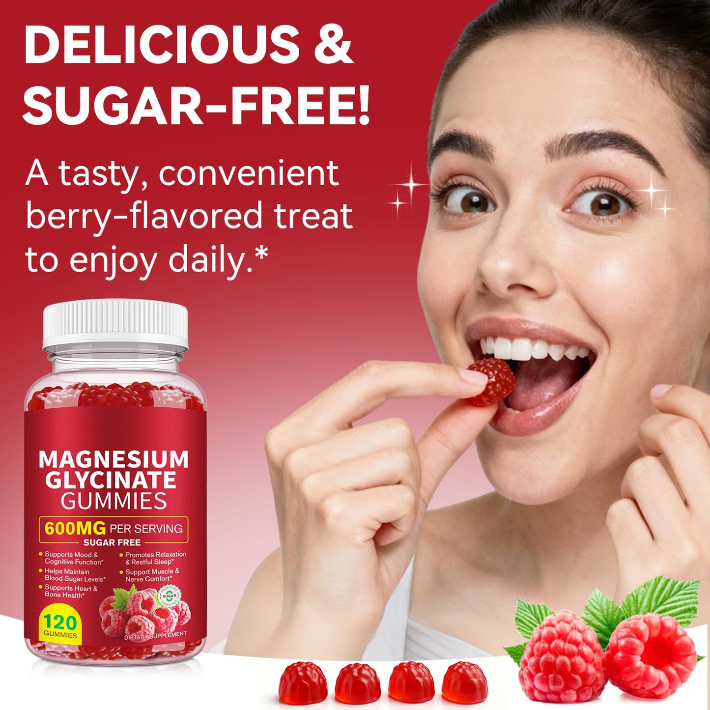 120 Count Magnesium Glycinate Gummies 600mg for Adults, Supports Relaxation, Magnesium Glycinate Chewable, - dailyvitalstore