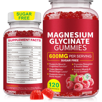 120 Count Magnesium Glycinate Gummies 600mg for Adults, Supports Relaxation, Magnesium Glycinate Chewable, - dailyvitalstore