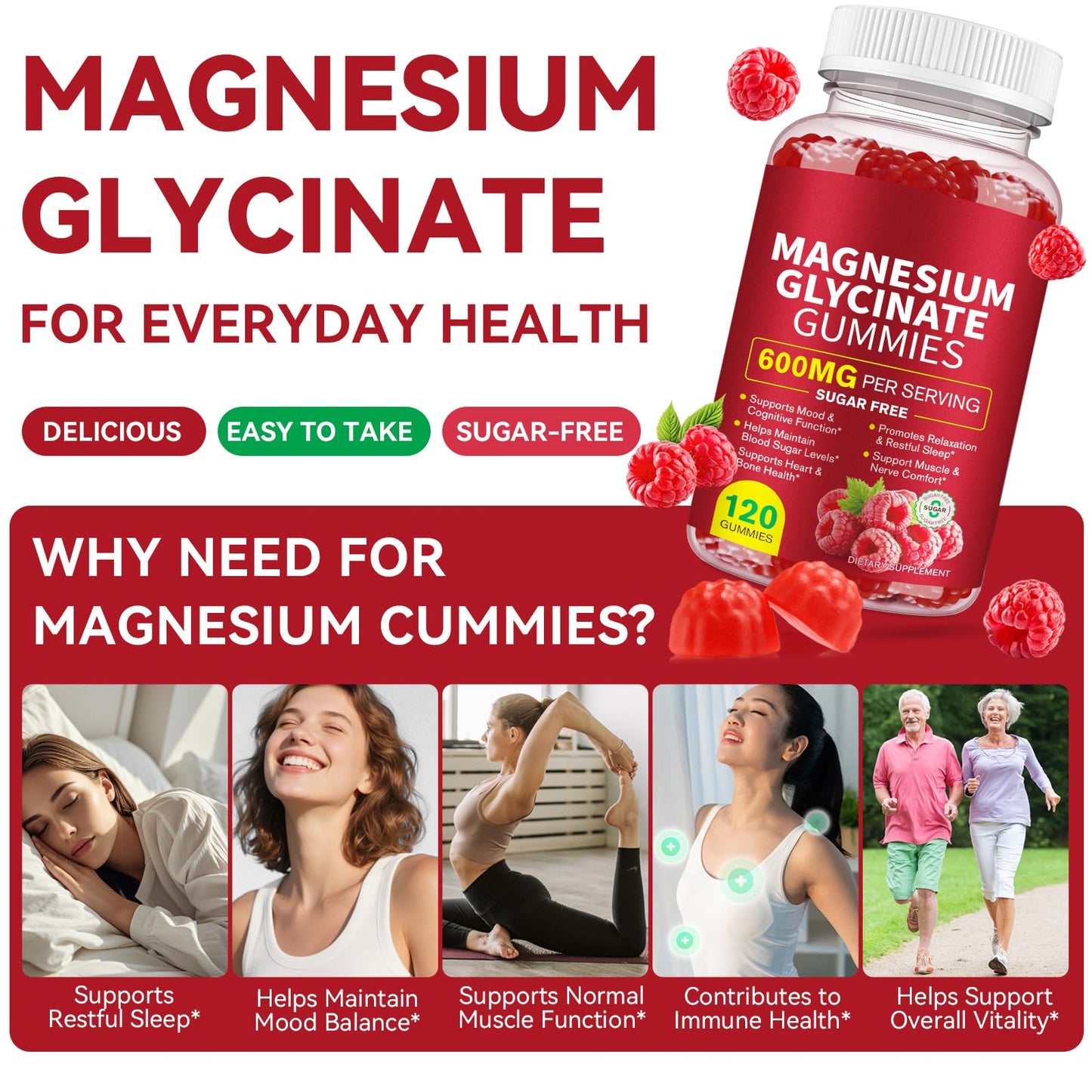 120 Count Magnesium Glycinate Gummies 600mg for Adults, Supports Relaxation, Magnesium Glycinate Chewable, - dailyvitalstore