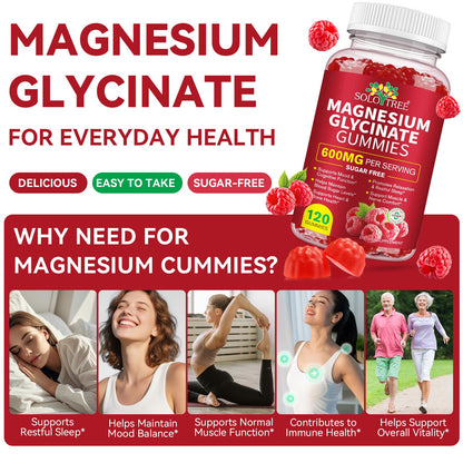 120 Count Magnesium Glycinate Gummies with L-Threonate（600mg Per Serving）,High Absorption Sugar Free Magnesium Potassium Supplement for Relaxation, Stress Relief, and Sleep Support for Adults & Kids - dailyvitalstore