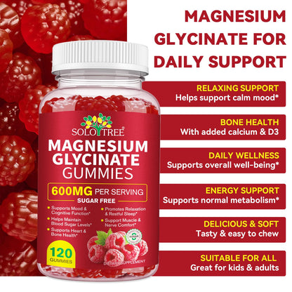 120 Count Magnesium Glycinate Gummies with L-Threonate（600mg Per Serving）,High Absorption Sugar Free Magnesium Potassium Supplement for Relaxation, Stress Relief, and Sleep Support for Adults & Kids - dailyvitalstore