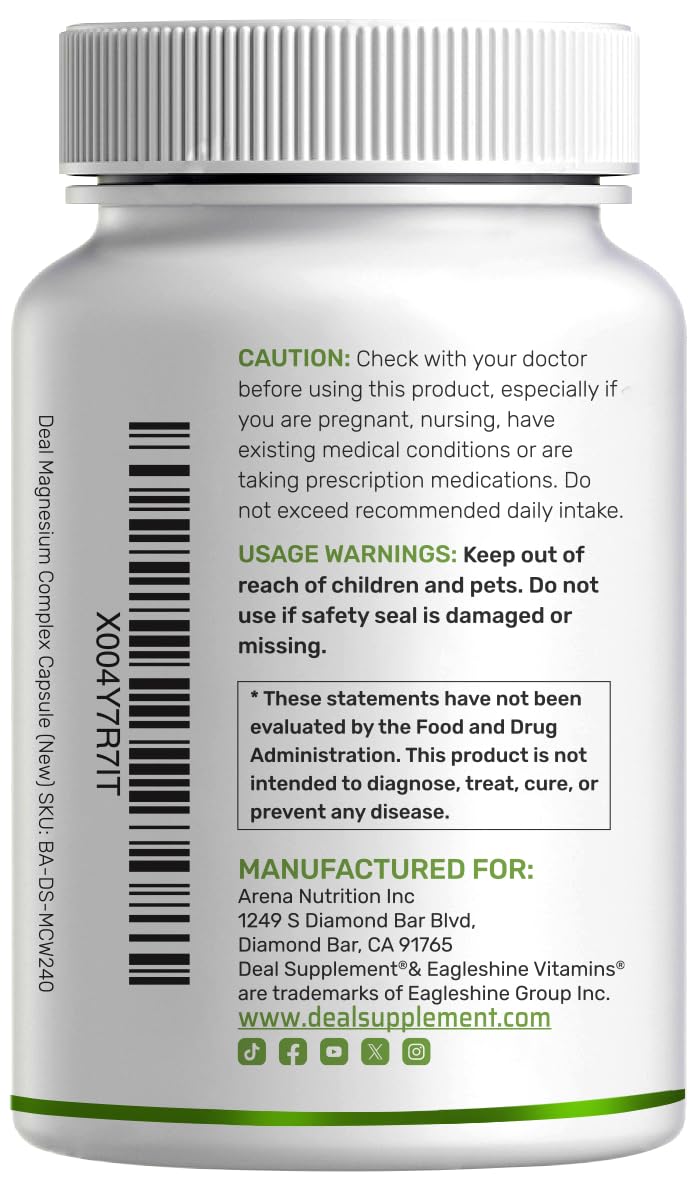 12‑in‑1 Magnesium Complex for Women 1,000 mg, 240 Vegetarian Capsules | Magnesium Glycinate, Citrate, Malate, Taurate, Orotate, Oxide & More | Chelated & Purified for Better Absorption - dailyvitalstore