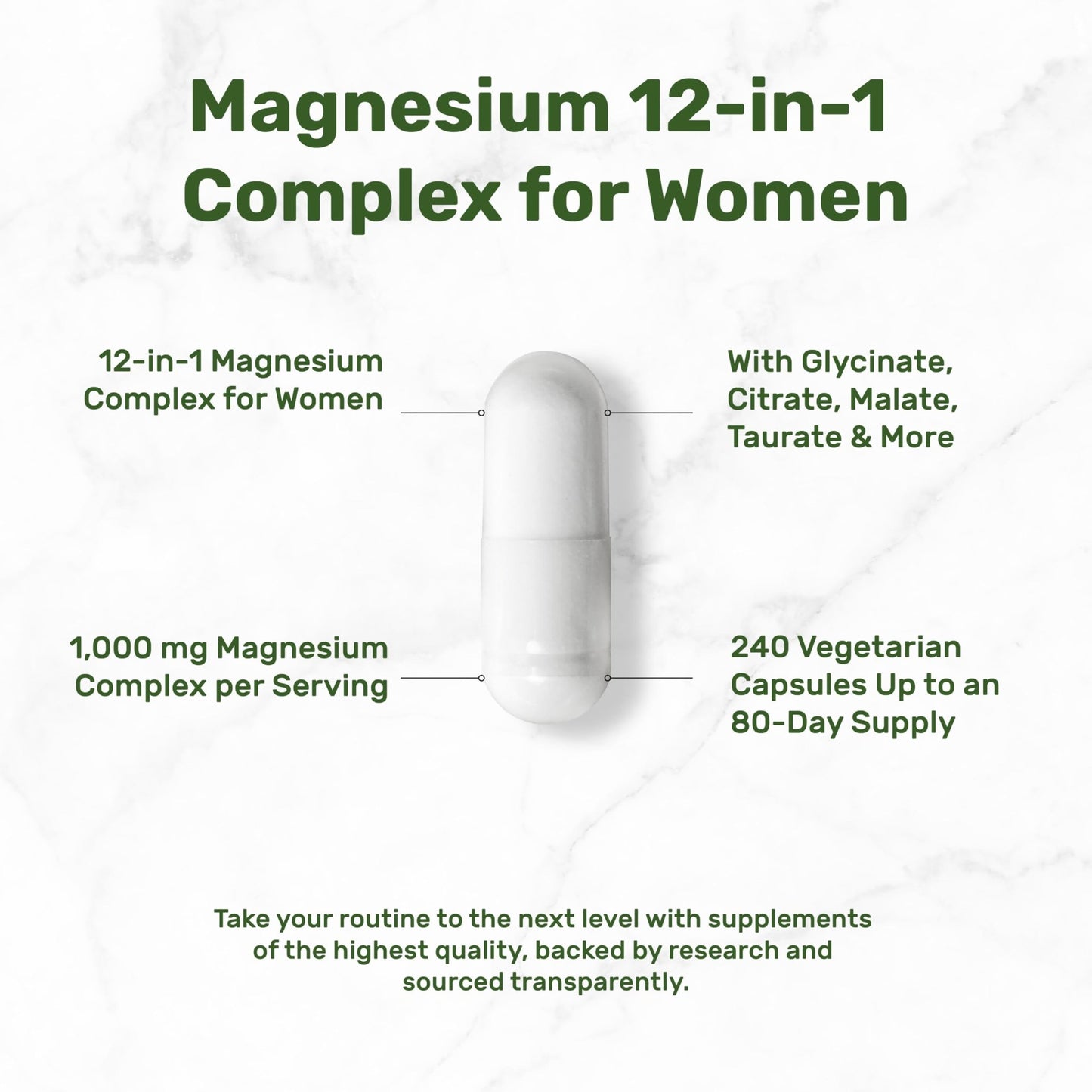 12‑in‑1 Magnesium Complex for Women 1,000 mg, 240 Vegetarian Capsules | Magnesium Glycinate, Citrate, Malate, Taurate, Orotate, Oxide & More | Chelated & Purified for Better Absorption - dailyvitalstore