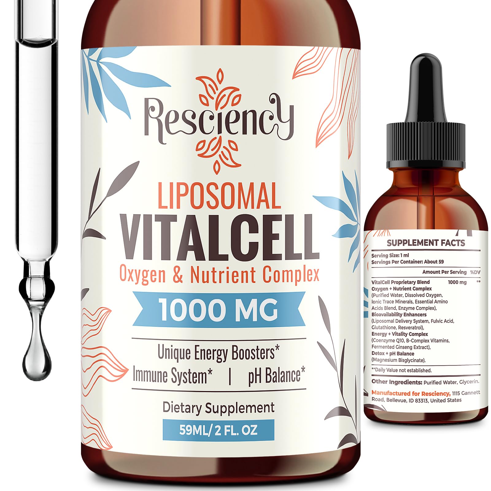 13-in-1 Liquid Oxygen Boost & Nutrient Supplement, Liposomal Optimized-Delivery Blend with Trace Minerals, Amino Acids, CoQ10, B Vitamins & Fulvic Acid, Daily Wellness Liquid Oxygen Drops, 2 fl oz - dailyvitalstore