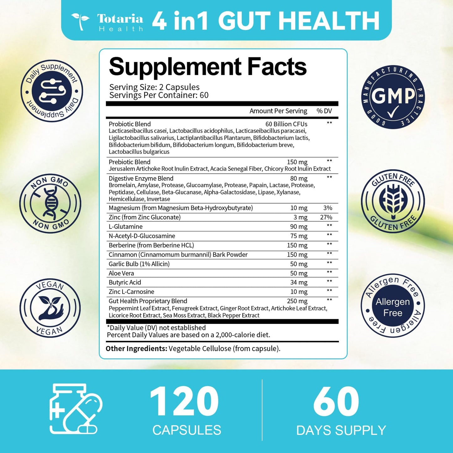 14-in-1 Gut Health with Probiotics, Prebiotics, Postbiotics & Digestive Enzymes for Women & Men, 60 Billion CFU Probiotics for Digestion, Strong Immunity, - dailyvitalstore