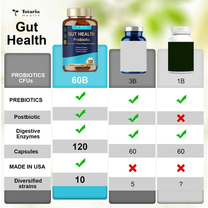 14-in-1 Gut Health with Probiotics, Prebiotics, Postbiotics & Digestive Enzymes for Women & Men, 60 Billion CFU Probiotics for Digestion, Strong Immunity, - dailyvitalstore