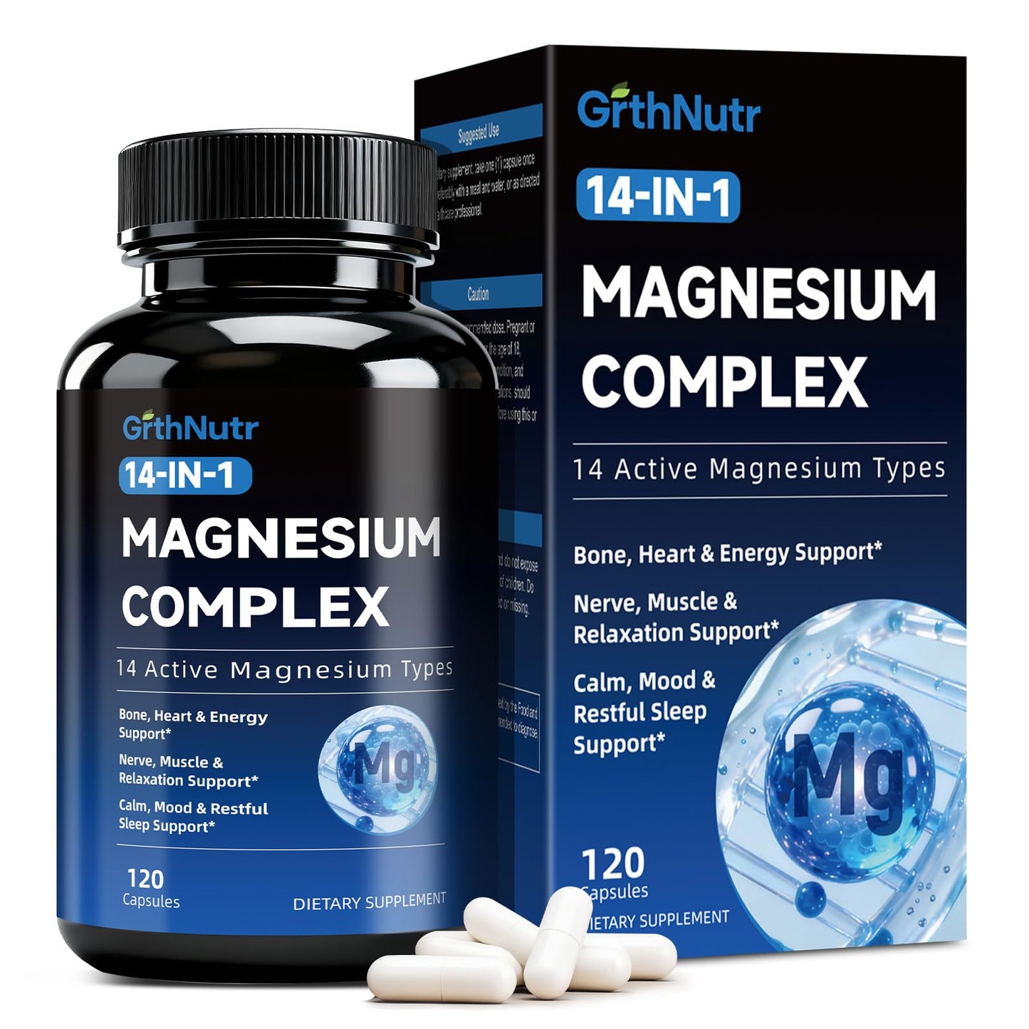 14-in-1 Magnesium Complex Supplement, 1200mg Elemental Magnesium Glycinate, Citrate, Malate, Taurate - Magnesium Complex for Women Nerves, Bone & Heart Health | Non-GMO - dailyvitalstore