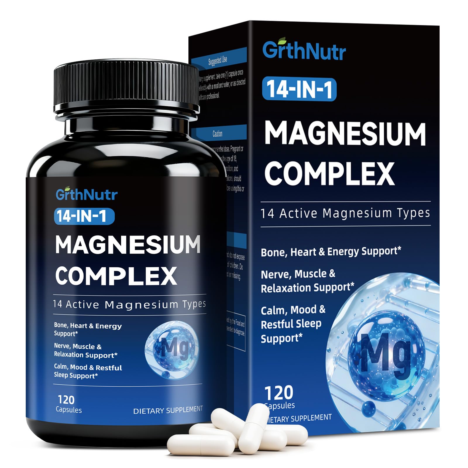 14-in-1 Magnesium Complex Supplement, 1200mg Elemental Magnesium Glycinate, Citrate, Malate, Taurate - Magnesium Complex for Women Nerves, Bone & Heart Health | Non-GMO - dailyvitalstore