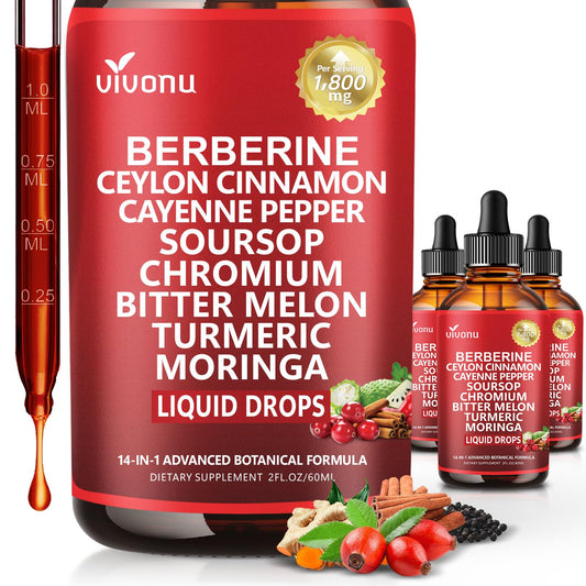 14-in-1 with Ceylon Cinnamon Supplement Liquid Drops, 1800mg + 30:1 Liposomal Tech with Cayenne Pepper, Soursop, Chromium, Bitter Melon, - dailyvitalstore