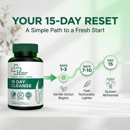 15 Day Colon Cleanse & Detox for Women and Men, Gut Cleanse with Senna, Aloe Vera, Psyllium Husk & Probiotics, Bloating, Constipation Relief, Gentle, Vegan, - dailyvitalstore