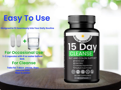 15-Day Colon Cleanse & Gut Detox – Natural Probiotic Cleanser with Senna Leaf, Psyllium & Aloe – Halal for Men & Women – Supports Digestive Health - dailyvitalstore