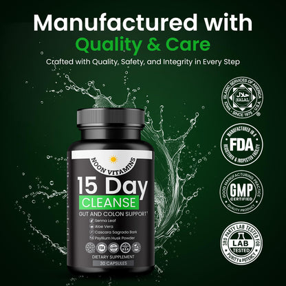 15-Day Colon Cleanse & Gut Detox – Natural Probiotic Cleanser with Senna Leaf, Psyllium & Aloe – Halal for Men & Women – Supports Digestive Health - dailyvitalstore