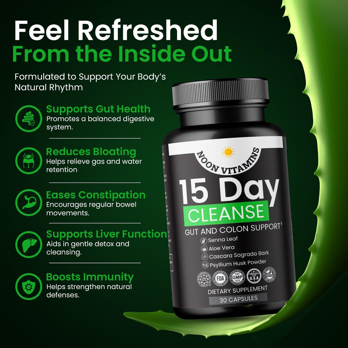 15-Day Colon Cleanse & Gut Detox – Natural Probiotic Cleanser with Senna Leaf, Psyllium & Aloe – Halal for Men & Women – Supports Digestive Health - dailyvitalstore