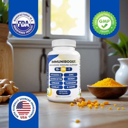 15 in 1 Immune Support Supplement 120 Capsules with Powerful Blend of Turmeric, Ginger, Vitamin C and Zinc Immune Booster for Adults - dailyvitalstore