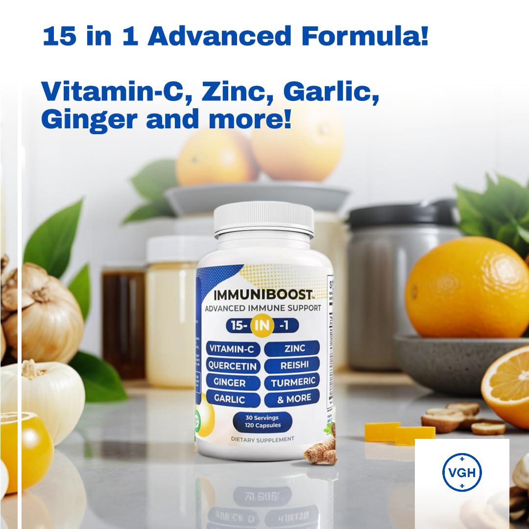 15 in 1 Immune Support Supplement 120 Capsules with Powerful Blend of Turmeric, Ginger, Vitamin C and Zinc Immune Booster for Adults - dailyvitalstore
