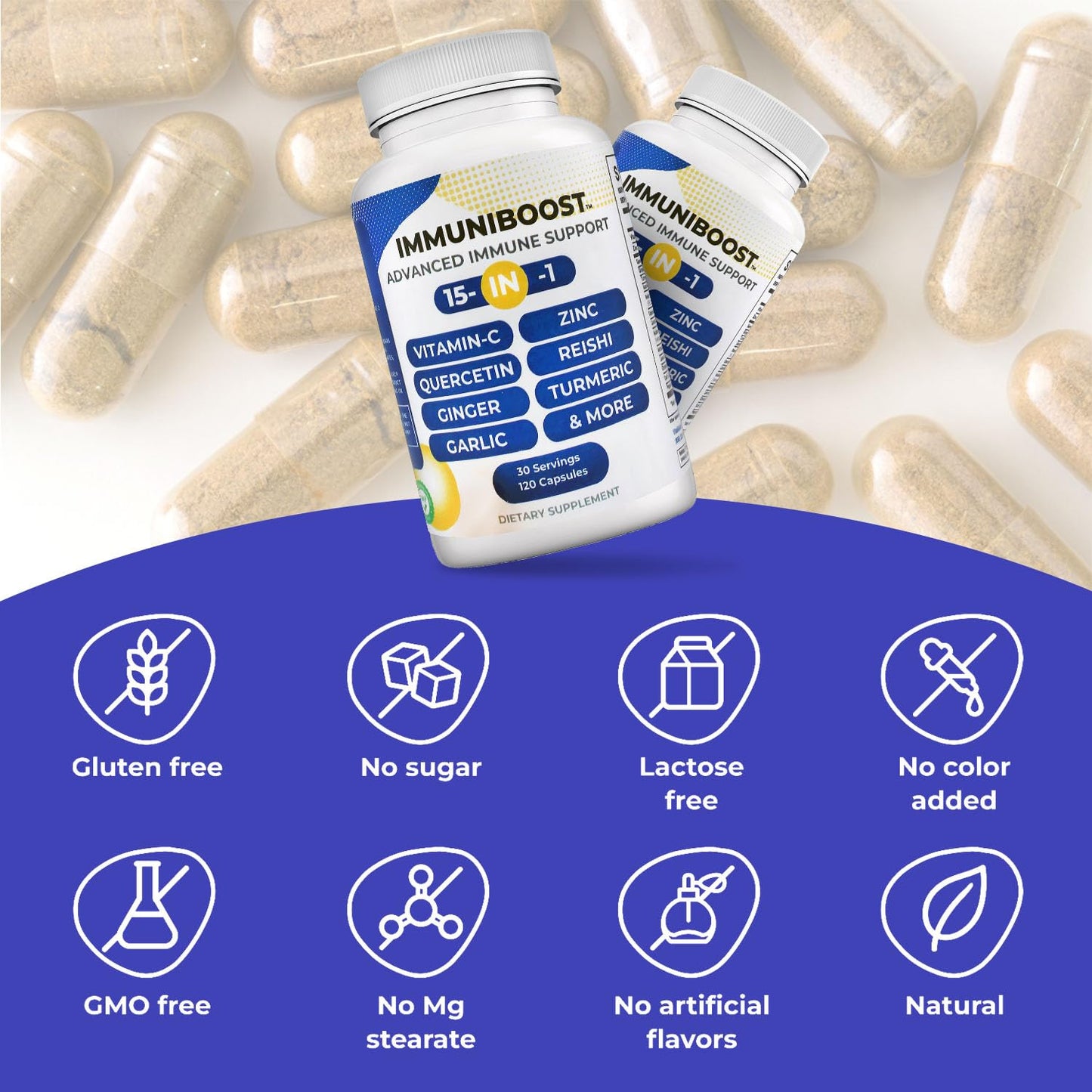 15 in 1 Immune Support Supplement 120 Capsules with Powerful Blend of Turmeric, Ginger, Vitamin C and Zinc Immune Booster for Adults - dailyvitalstore