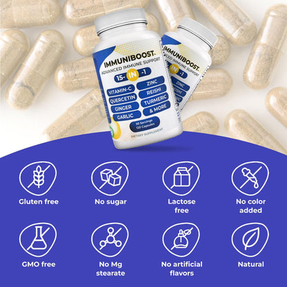 15 in 1 Immune Support Supplement 120 Capsules with Powerful Blend of Turmeric, Ginger, Vitamin C and Zinc Immune Booster for Adults - dailyvitalstore