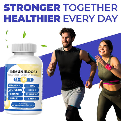 15 in 1 Immune Support Supplement 120 Capsules with Powerful Blend of Turmeric, Ginger, Vitamin C and Zinc Immune Booster for Adults - dailyvitalstore
