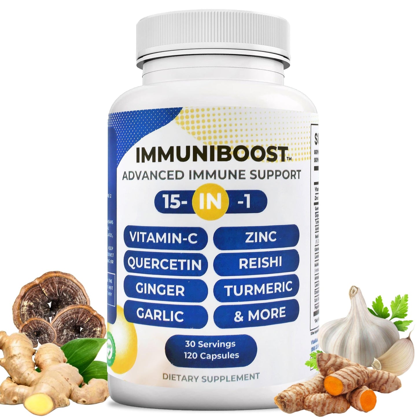 15 in 1 Immune Support Supplement 120 Capsules with Powerful Blend of Turmeric, Ginger, Vitamin C and Zinc Immune Booster for Adults - dailyvitalstore