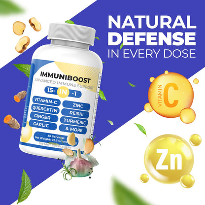 15 in 1 Immune Support Supplement 120 Capsules with Powerful Blend of Turmeric, Ginger, Vitamin C and Zinc Immune Booster for Adults - dailyvitalstore