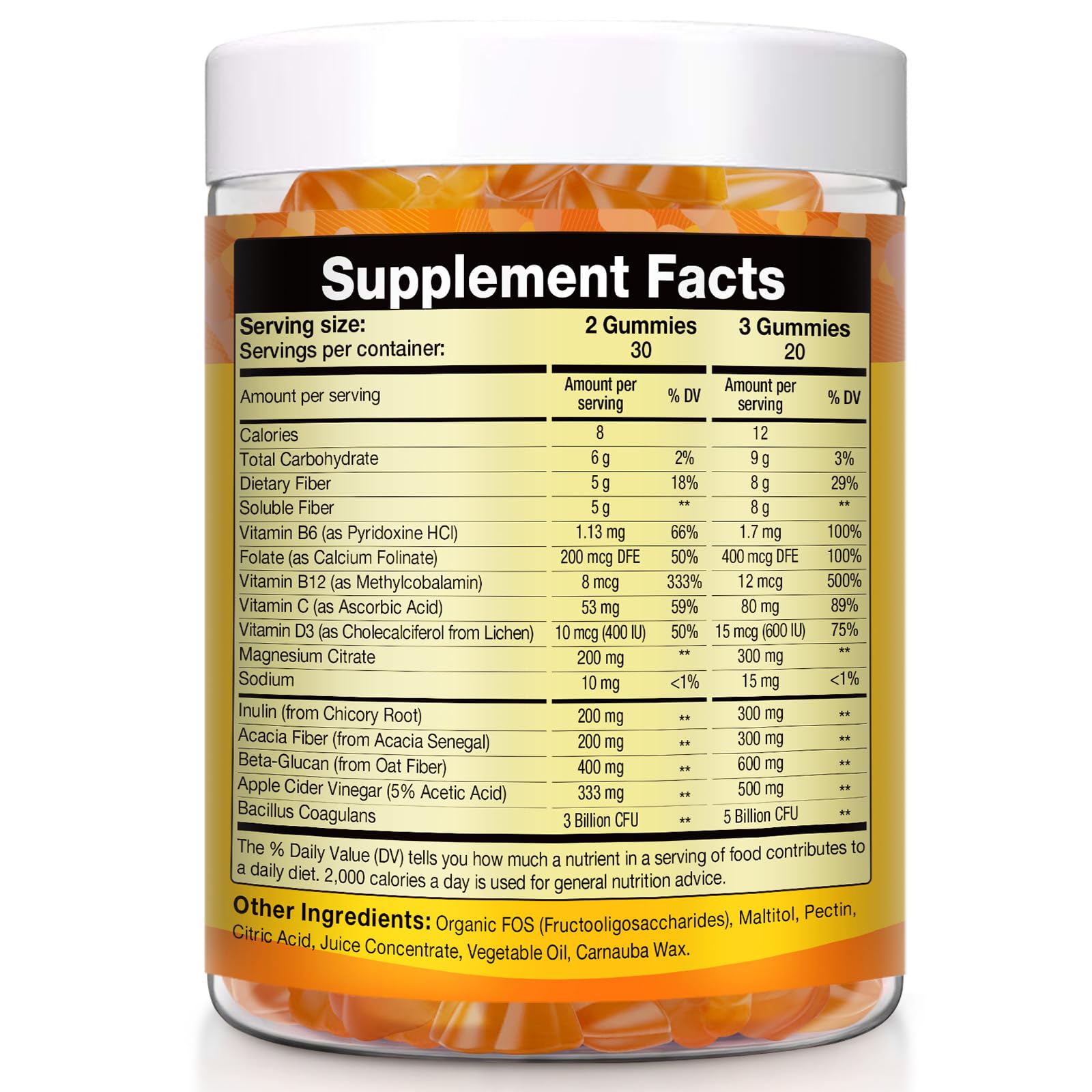 15-in-1 Magnesium Citrate Fiber Gummies with Probiotic Prebiotic for Digestion, Fiber Supplement with Magnesium Citrate 300mg, Apple Cider Vinegar 500mg, Acacia, B6, B12, 60 Orange Vegan Gummies - dailyvitalstore
