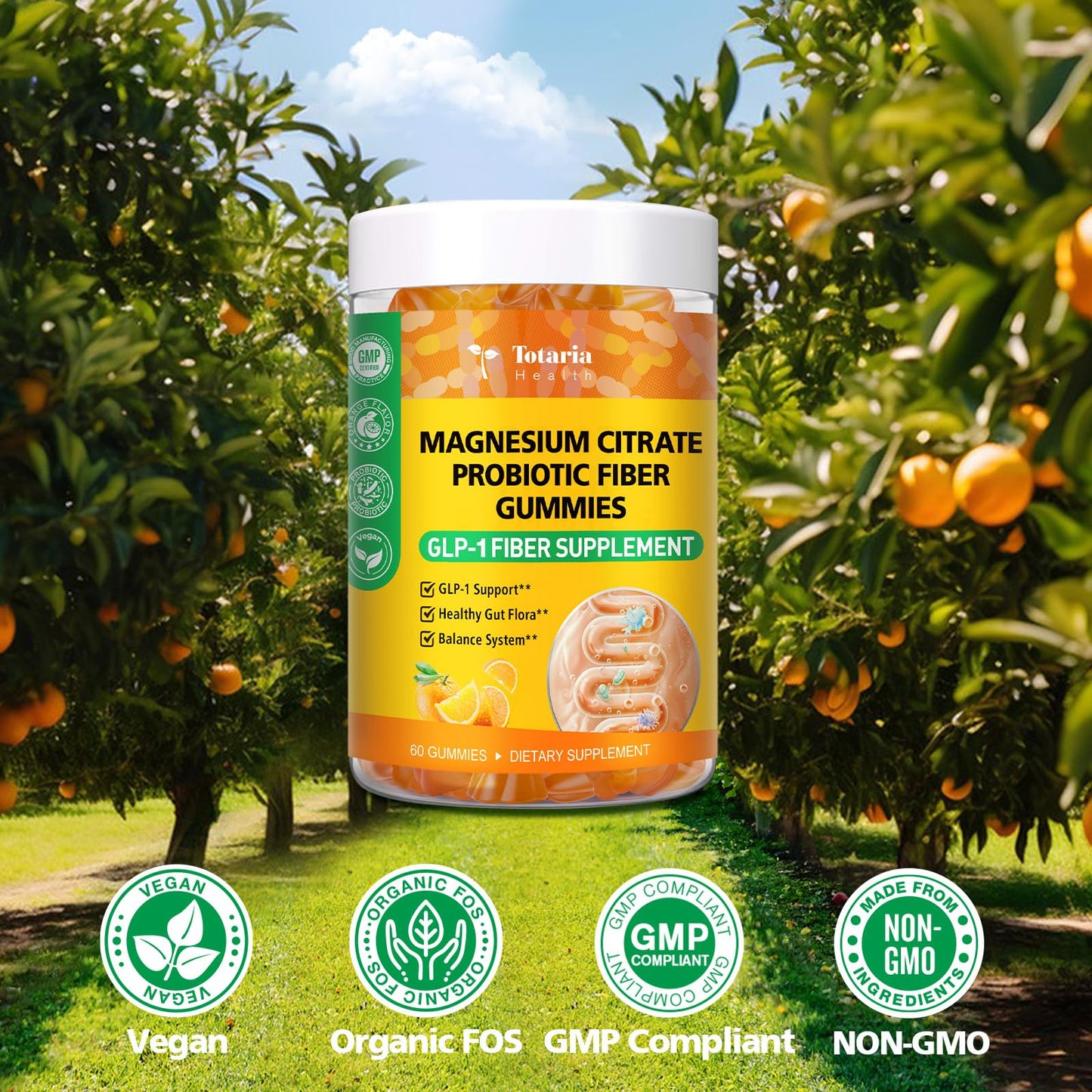 15-in-1 Magnesium Citrate Fiber Gummies with Probiotic Prebiotic for Digestion, Fiber Supplement with Magnesium Citrate 300mg, Apple Cider Vinegar 500mg, Acacia, B6, B12, 60 Orange Vegan Gummies - dailyvitalstore