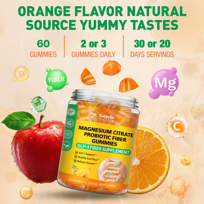 15-in-1 Magnesium Citrate Fiber Gummies with Probiotic Prebiotic for Digestion, Fiber Supplement with Magnesium Citrate 300mg, Apple Cider Vinegar 500mg, Acacia, B6, B12, 60 Orange Vegan Gummies - dailyvitalstore