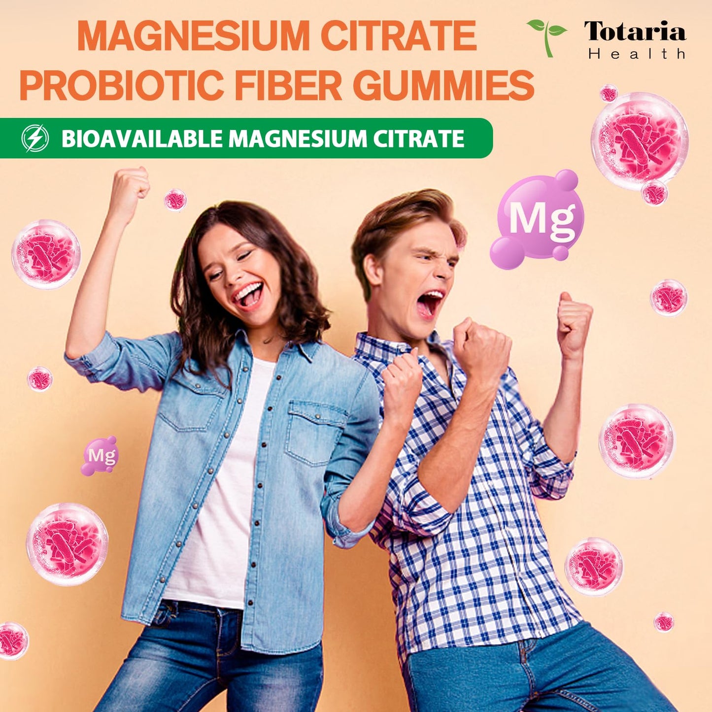 15-in-1 Magnesium Citrate Fiber Gummies with Probiotic Prebiotic for Digestion, Fiber Supplement with Magnesium Citrate 300mg, Apple Cider Vinegar 500mg, Acacia, B6, B12, 60 Orange Vegan Gummies - dailyvitalstore