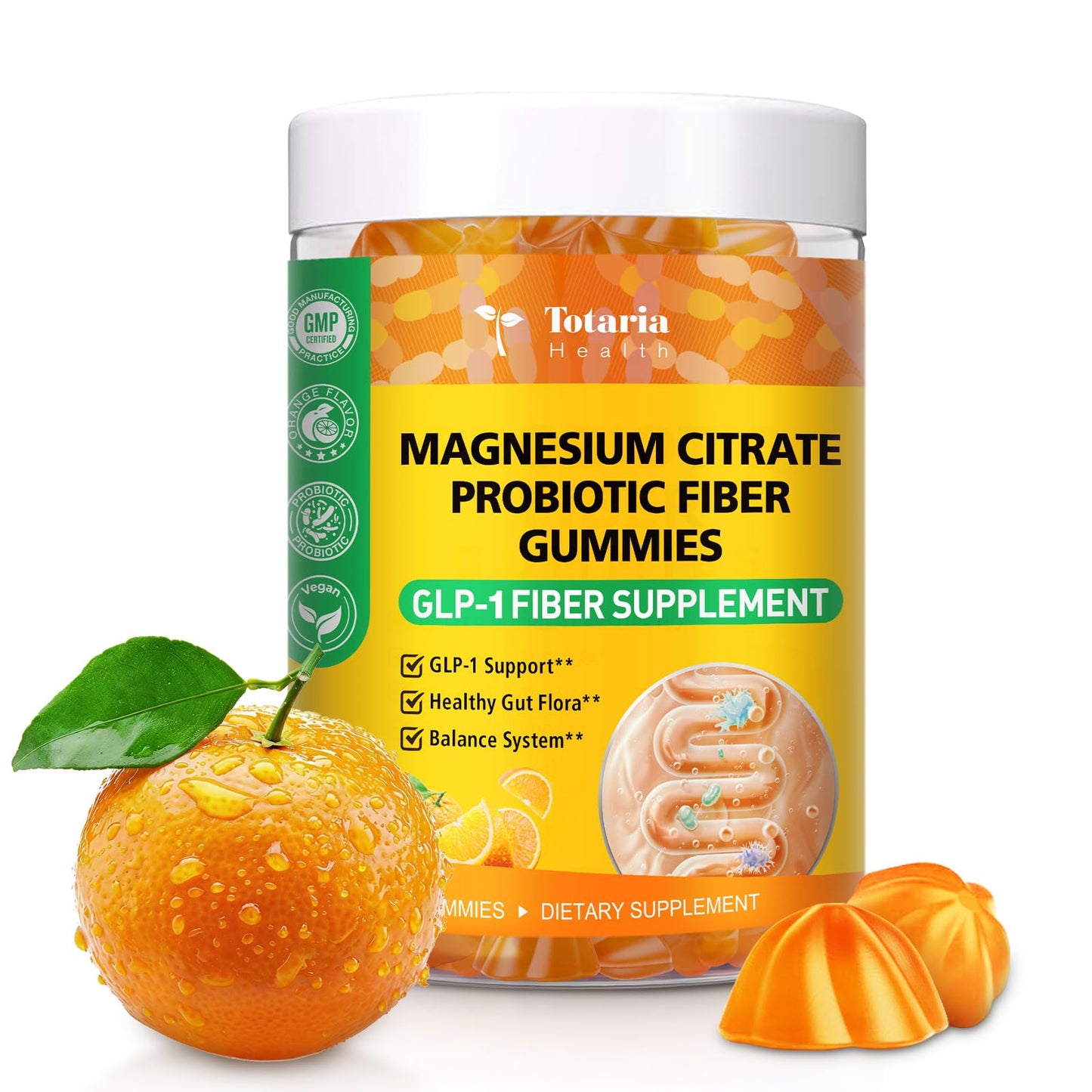 15-in-1 Magnesium Citrate Fiber Gummies with Probiotic Prebiotic for Digestion, Fiber Supplement with Magnesium Citrate 300mg, Apple Cider Vinegar 500mg, Acacia, B6, B12, 60 Orange Vegan Gummies - dailyvitalstore