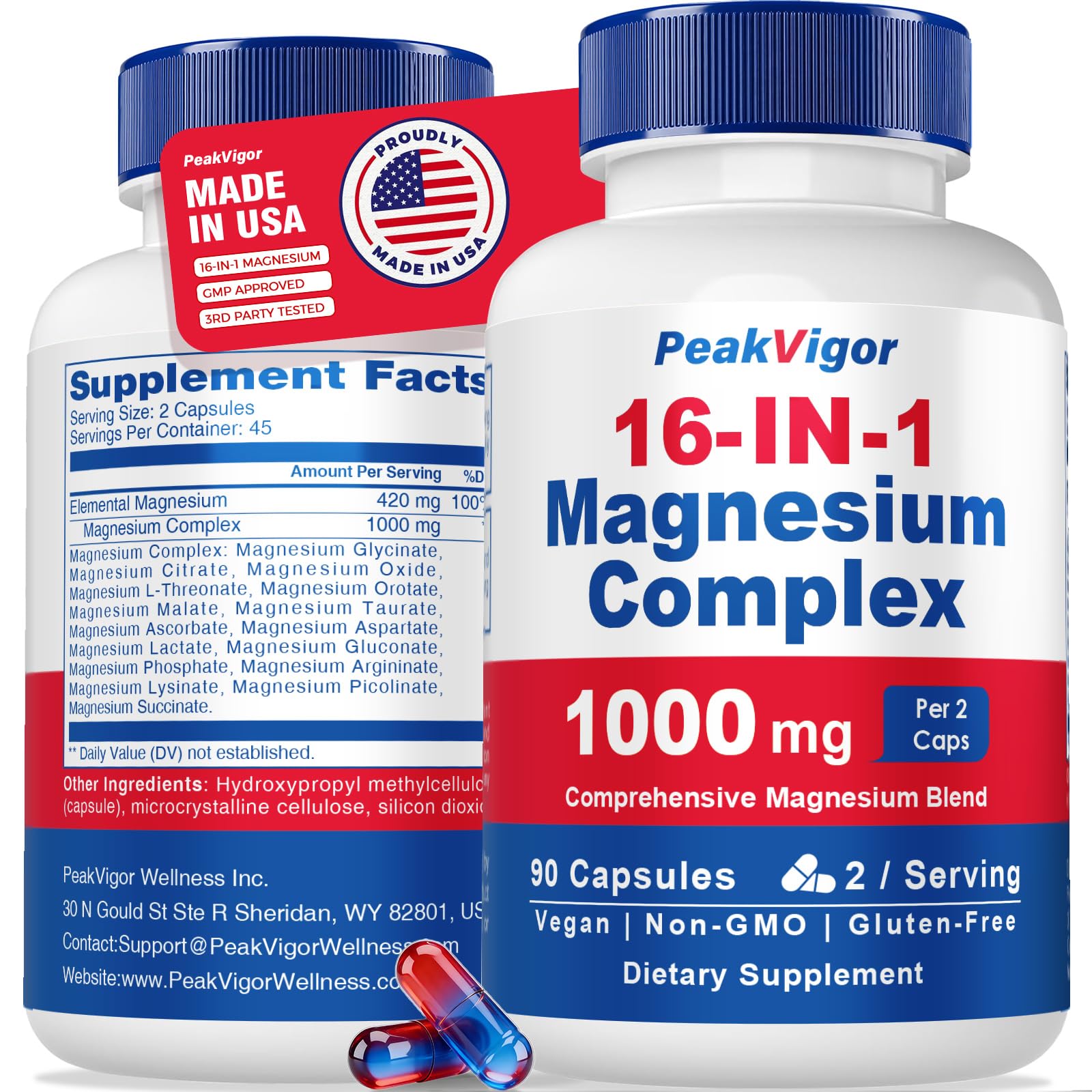 16 in 1 Magnesium Complex, 1000mg Magnesium Complex Supplement for Women with Magnesium Glycinate, Citrate, Orotate, L-Threonate, Malate, Third-Party Tested, Easy-Swallow Vegan Capsules - dailyvitalstore