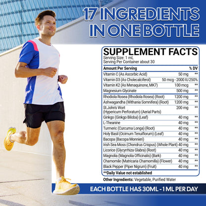 17in1 Rhodiola Rosea Liquid Drops with blend Ashwagandha Magnesium, L-Theanine. Ultra Strength Rhodiola Cortisol Supplement, Rhodiola Root for Support Relaxation, Mood, Energy - 1 FL Oz - 60 Day - dailyvitalstore