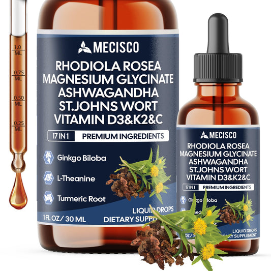 17in1 Rhodiola Rosea Liquid Drops with blend Ashwagandha Magnesium, L-Theanine. Ultra Strength Rhodiola Cortisol Supplement, Rhodiola Root for Support Relaxation, Mood, Energy - 1 FL Oz - 60 Day - dailyvitalstore