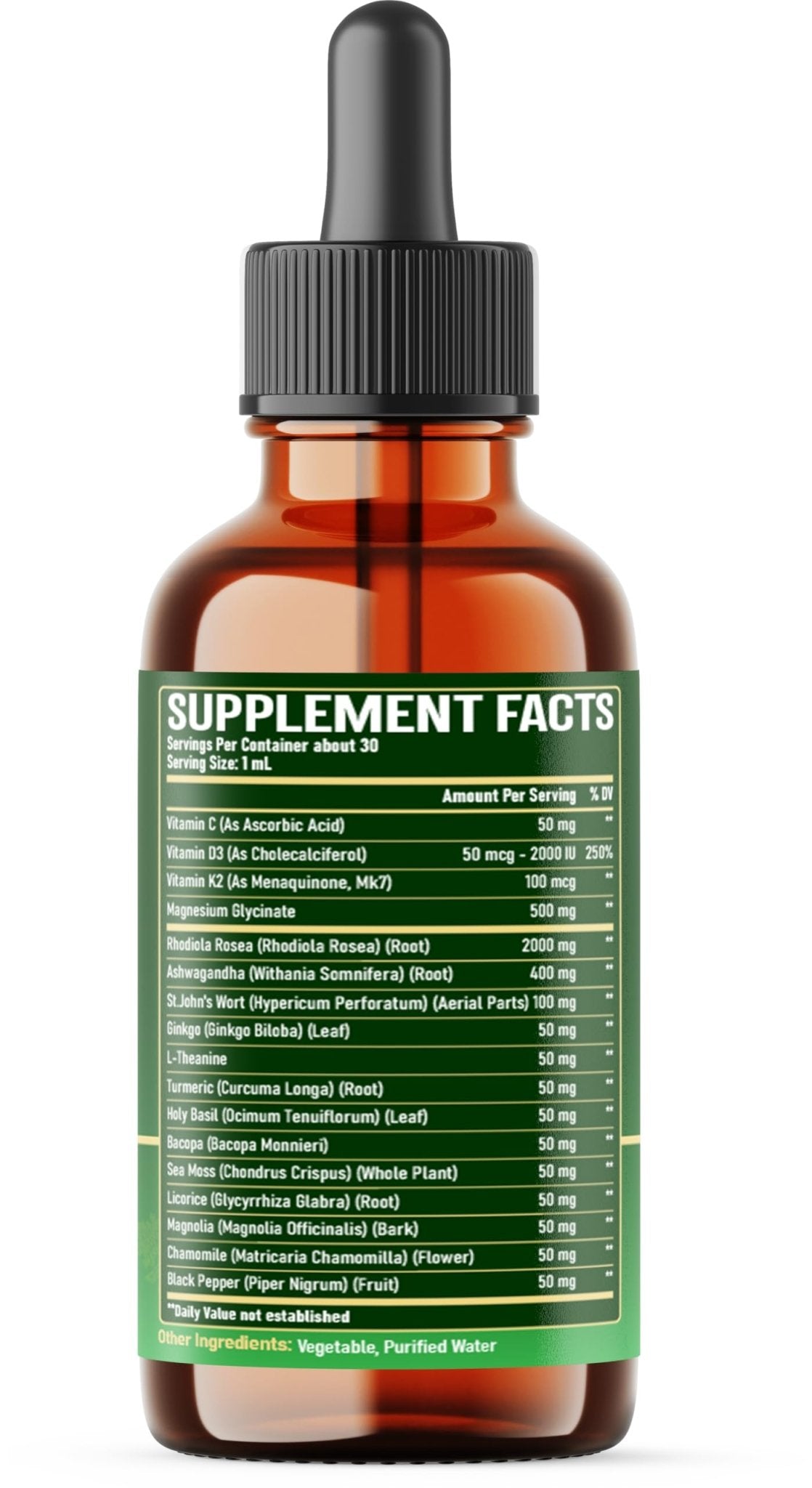 17in1 Rhodiola Rosea Liquid Supplement with Ashwagandha, Magnesium Glycine, L-Theanine, Vitamin C, Vitamin D3, Vitamin K2, Ginkgo, Turmeric, Holy Basil and More - 1 FL Oz - 60 Day Supply - dailyvitalstore