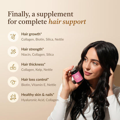 18-in-1 Hair Growth Supplement | Collagen, Hyaluronic Acid, Nettle, Silica, Biotin, Grape Seed Extract, Bamboo | Stronger, Thicker, Longer Hair – Supports Hair Volume, Shine, Scalp & Nail Health - dailyvitalstore