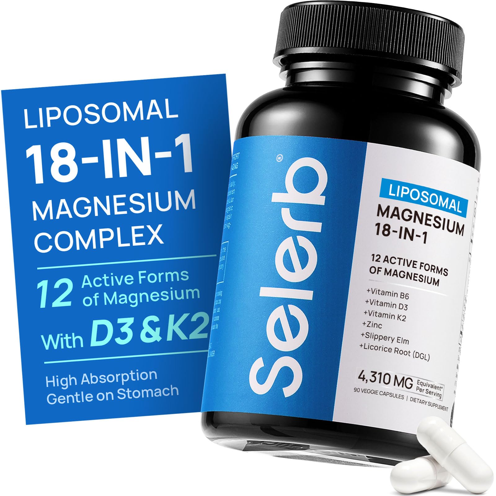 18 in 1 Magnesium Complex for Women and Men | Liposomal Magnesium Supplement with Glycinate, Citrate, Malate, Taurate, D3 & K2 | High Absorption for Muscle, Sleep, Bone, Nerve Support | 90 Capsules - dailyvitalstore