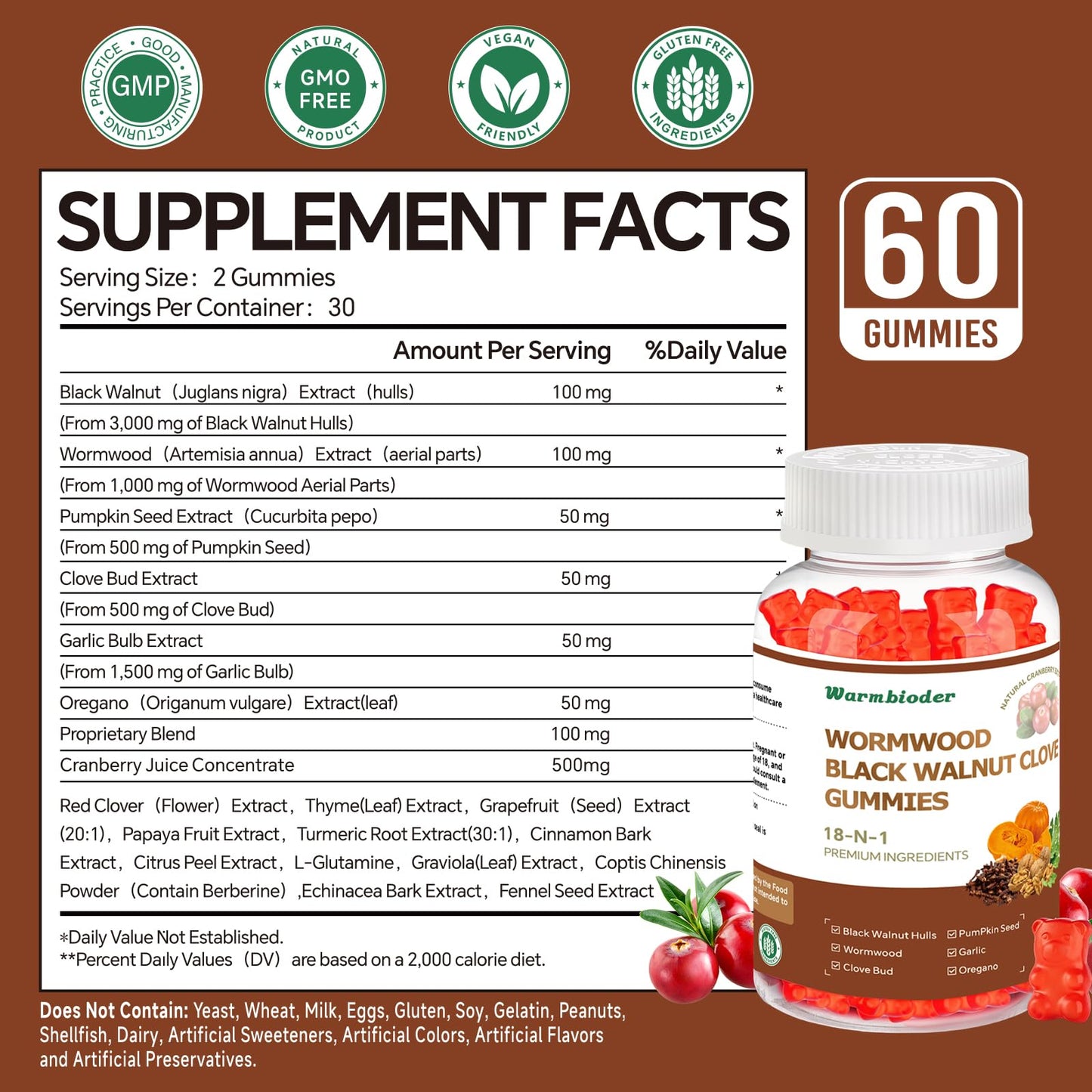 18-in-1 Wormwood Black Walnut Clove Gummies for Adults,Liver Support,with Pumpkin Seed Oil,Rapid Gut Cleanse & Digestive Health with Clove,Garlic,Turmeric,Oregano,Cranberry Extract - dailyvitalstore