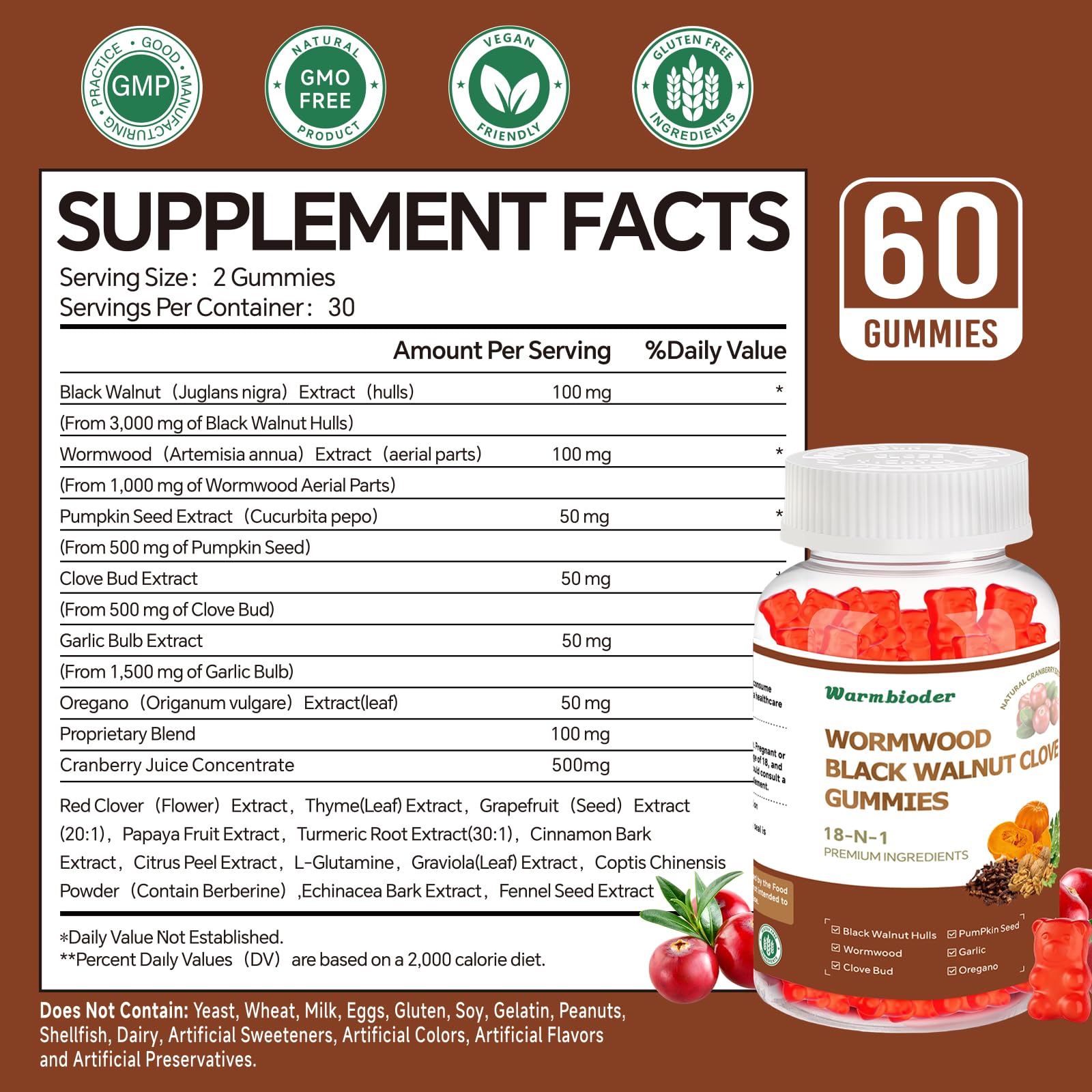 18-in-1 Wormwood Black Walnut Clove Gummies for Adults,Liver Support,with Pumpkin Seed Oil,Rapid Gut Cleanse & Digestive Health with Clove,Garlic,Turmeric,Oregano,Cranberry Extract - dailyvitalstore